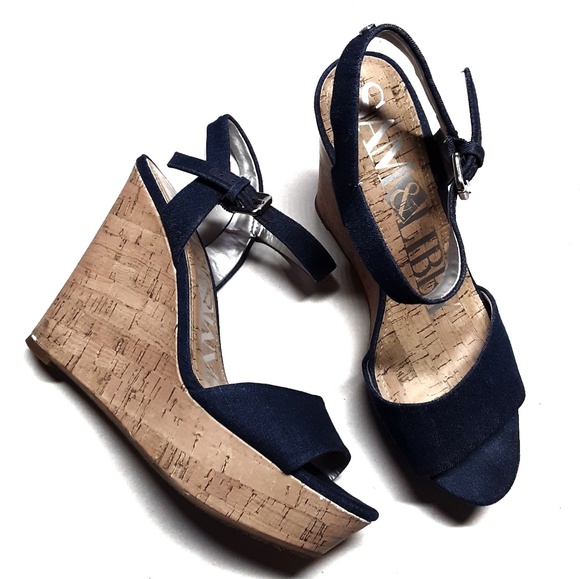 Sam & Libby Shoes - Sam & Libby Denim Platform Cork Wedge Sandals